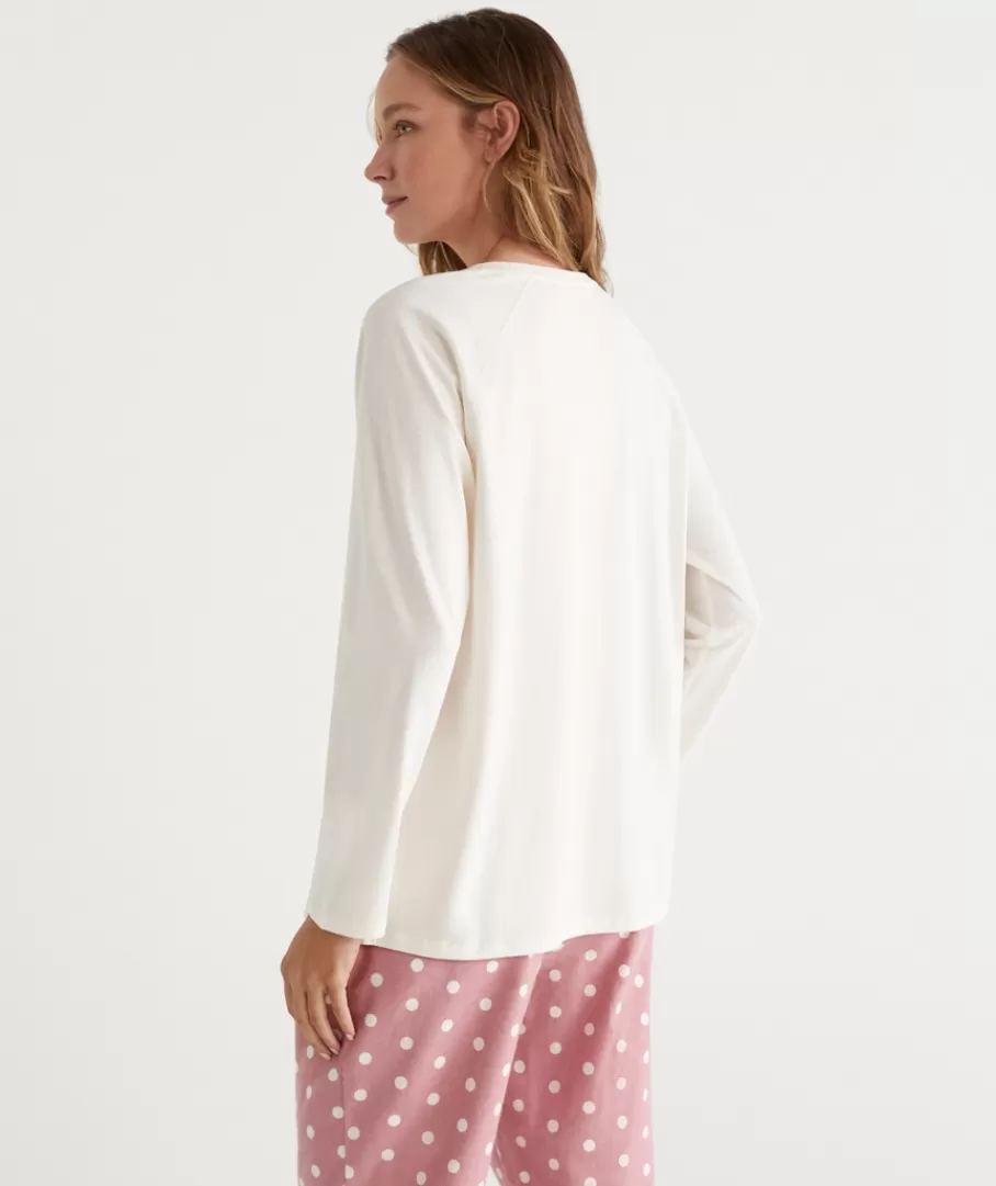 Australian Cotton Contrast Trim Pyjama Long Sleeve Top-Sussan Fashion