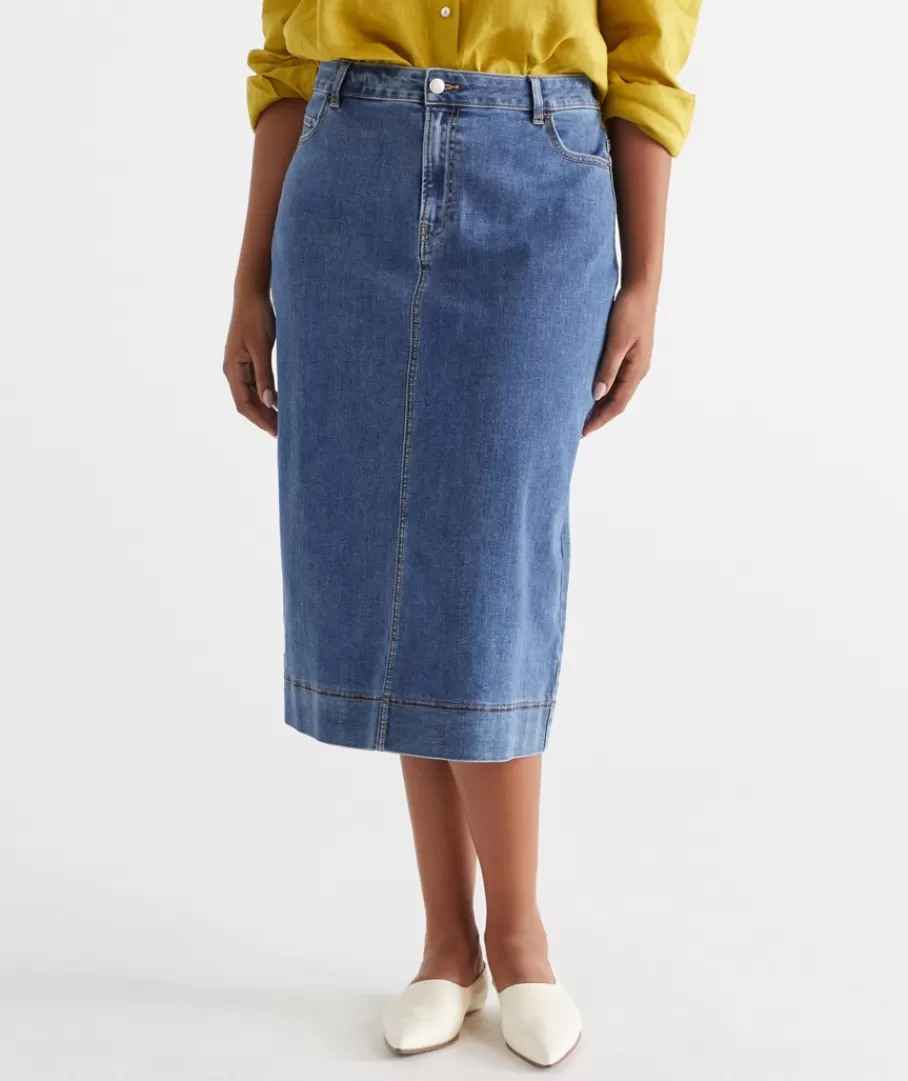 Australian Cotton Denim Midi Skirt-Sussan Hot