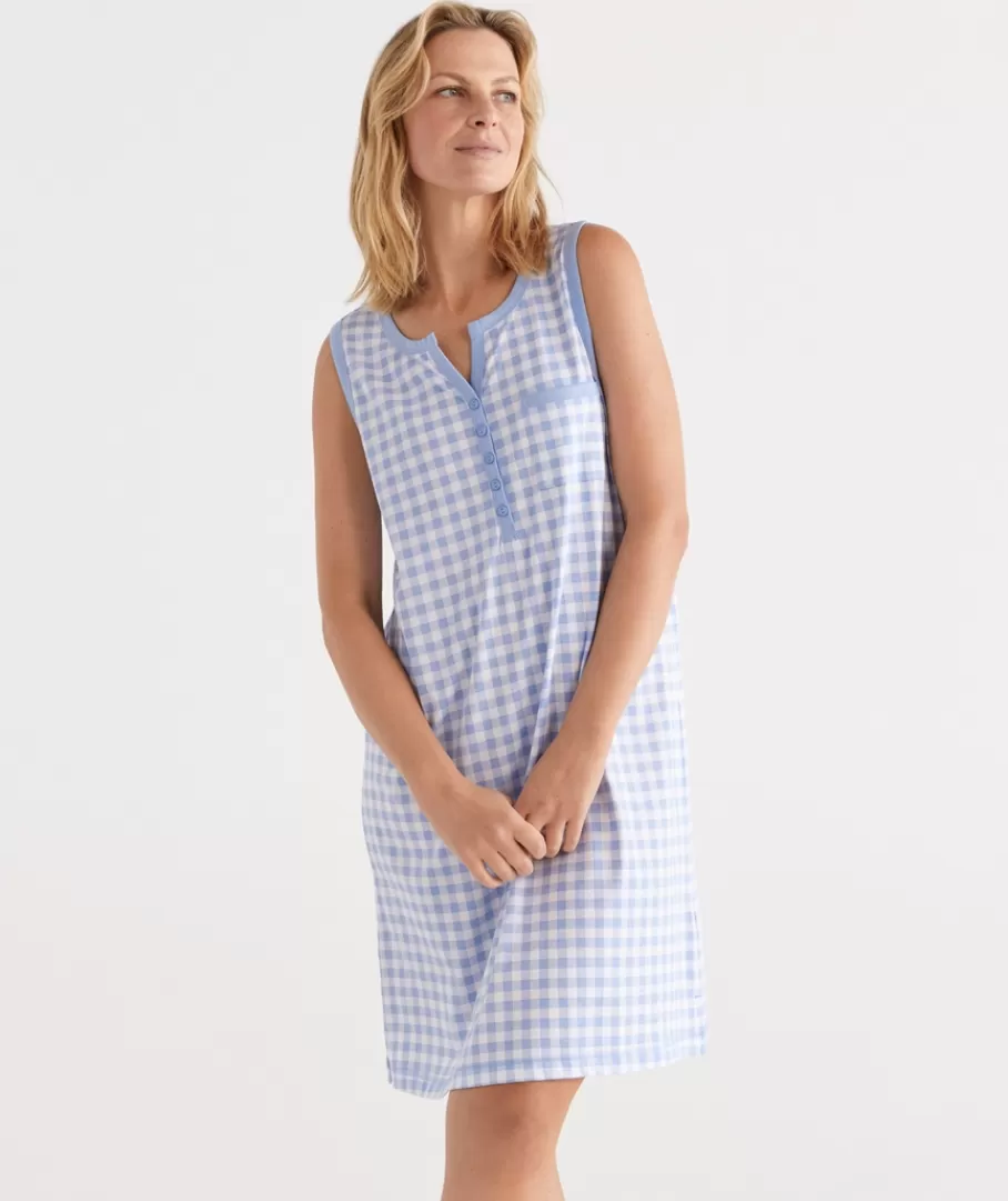 Australian Cotton Gingham Sleeveless Nightie-Sussan Store