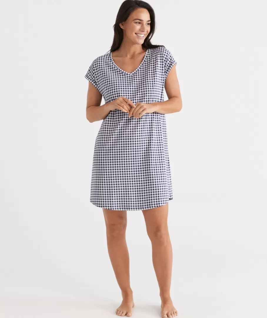 Australian Cotton Gingham V-Neck Nightie-Sussan Cheap