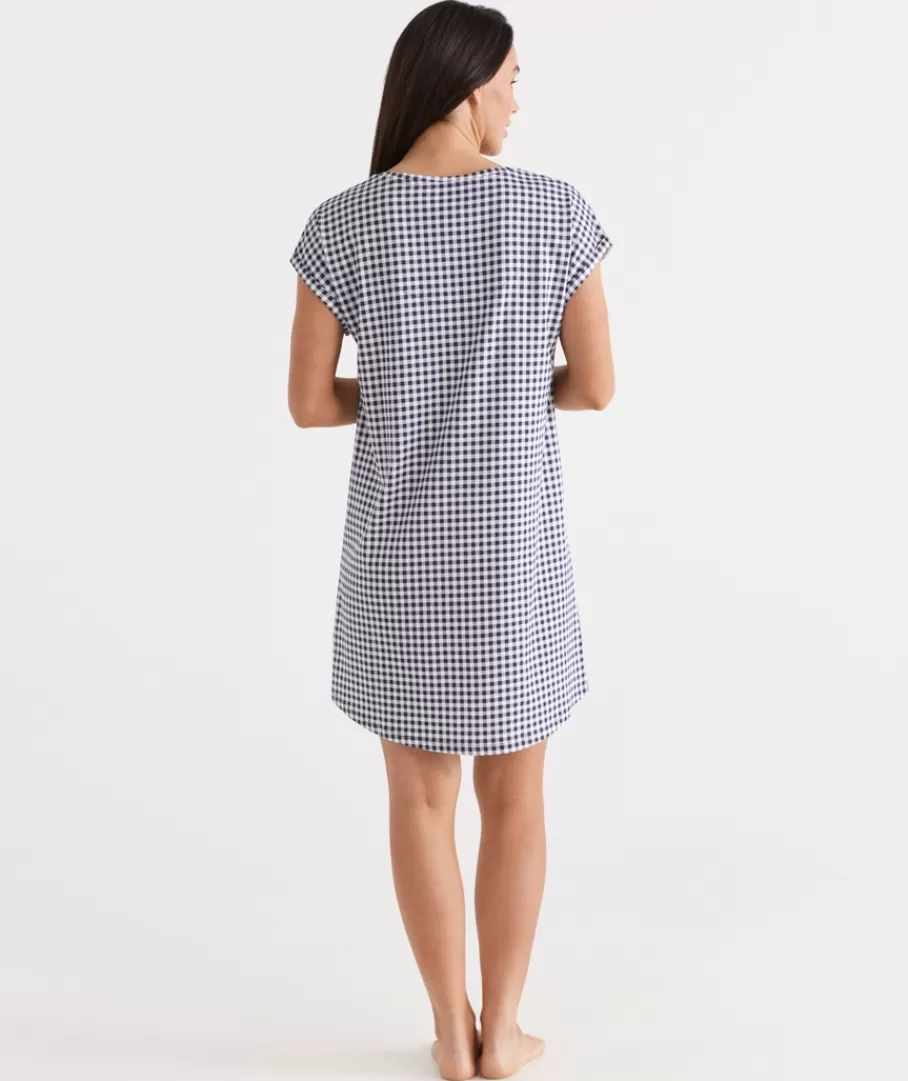 Australian Cotton Gingham V-Neck Nightie-Sussan Cheap