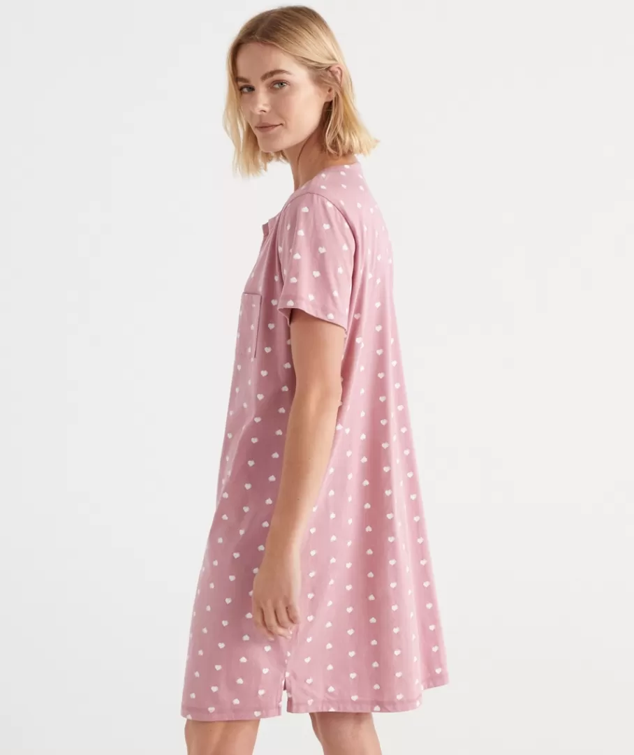 Australian Cotton Heart Print Henley Nightie-Sussan Online