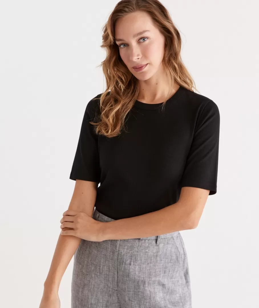 Australian Cotton Rib Elbow Sleeve Top-Sussan Hot