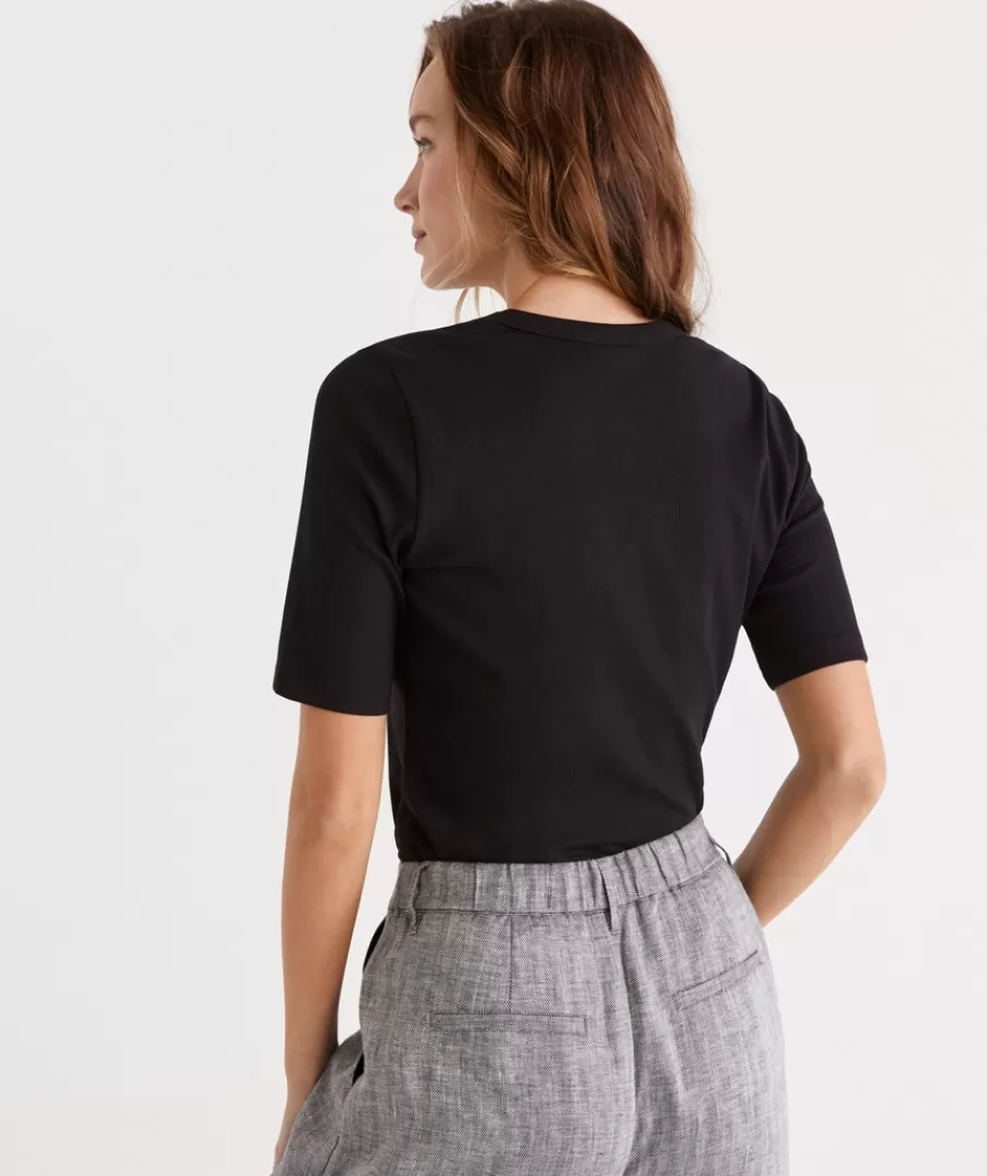 Australian Cotton Rib Elbow Sleeve Top-Sussan Online