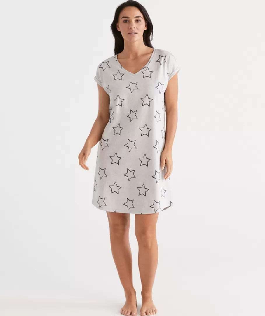 Australian Cotton Star V-Neck Nightie-Sussan Flash Sale