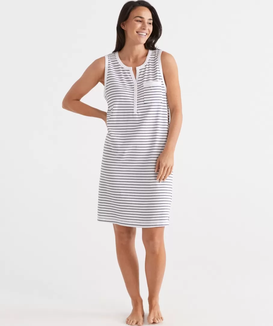 Australian Cotton Stripe Sleeveless Nightie-Sussan Flash Sale