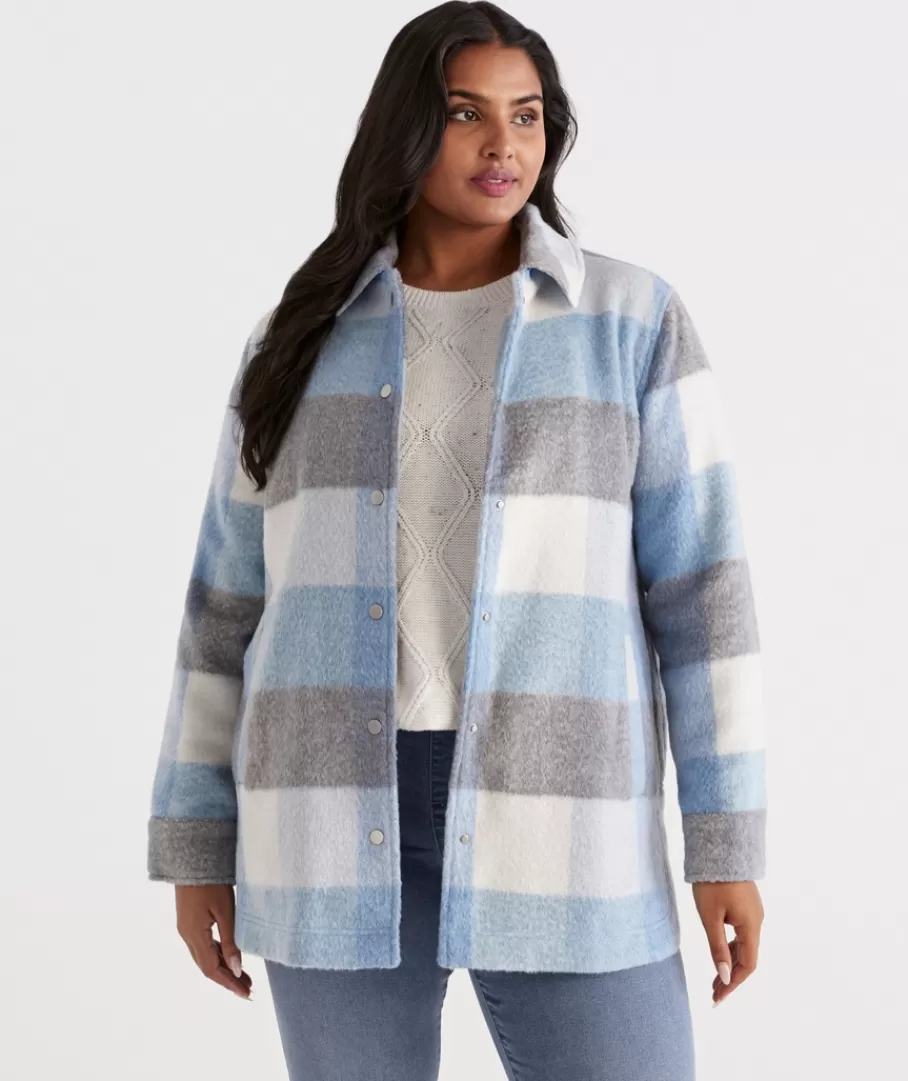 Blue Check Shacket-Sussan Discount