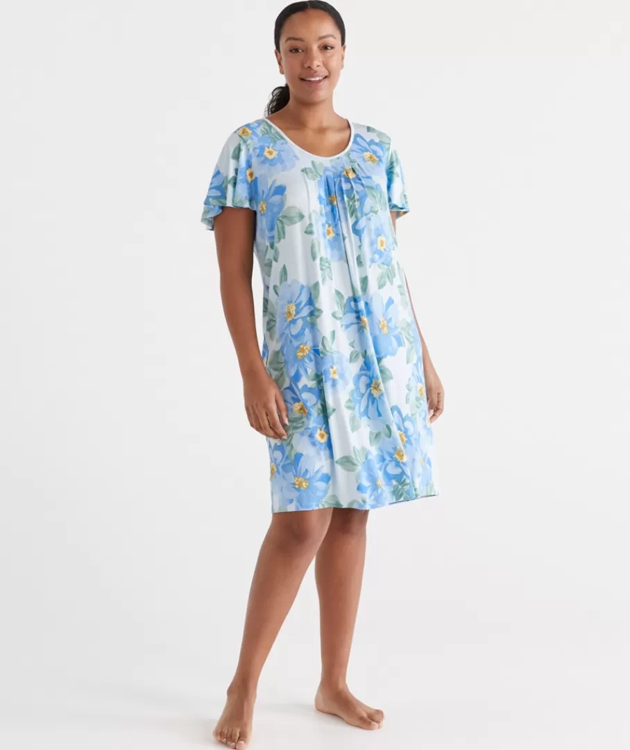 Blue Dahlia Flutter Sleeve Nightie-Sussan Outlet