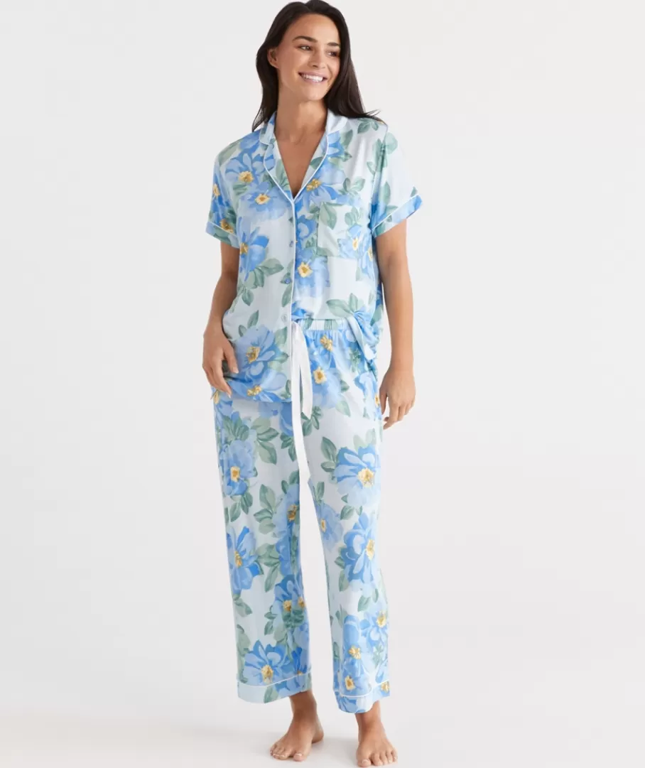 Blue Dahlia Knit Button Through Pyjama Set-Sussan New