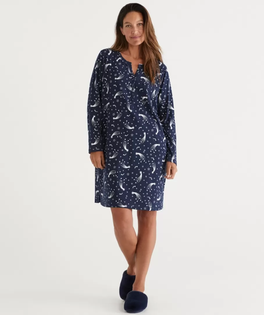 Celestial Print Australian Cotton Henley Nightie-Sussan Outlet