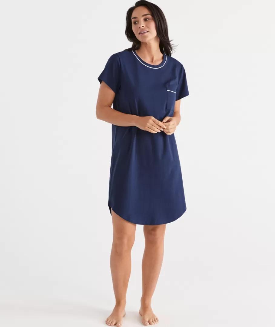 Contrast Trim T-Shirt Nightie-Sussan Fashion