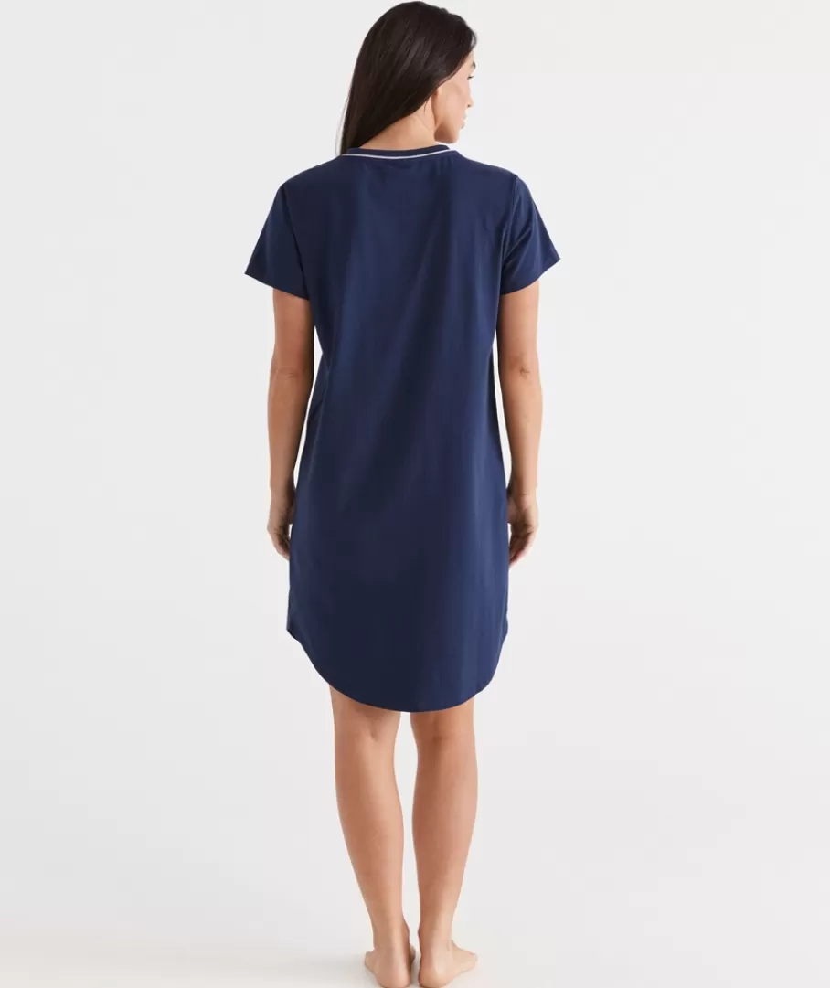 Contrast Trim T-Shirt Nightie-Sussan Fashion