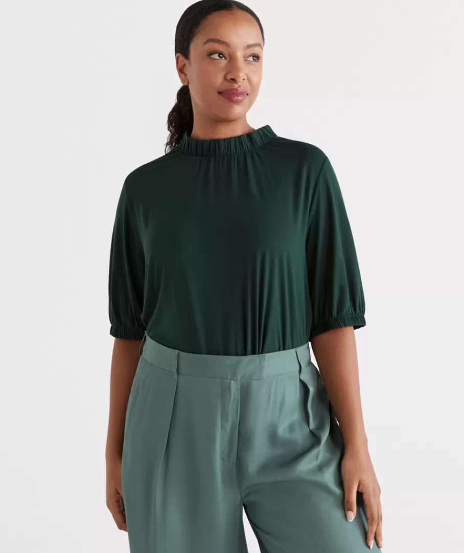 Cotton Gathered Neck Top-Sussan Fashion