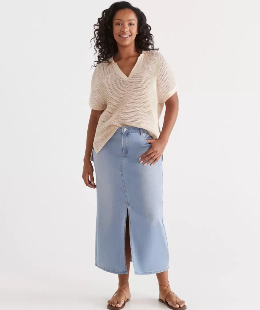 Denim Split Front Skirt-Sussan Sale