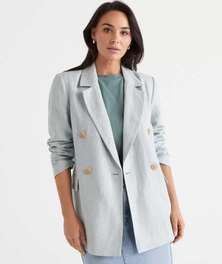 Double Breasted Linen Blazer-Sussan Hot