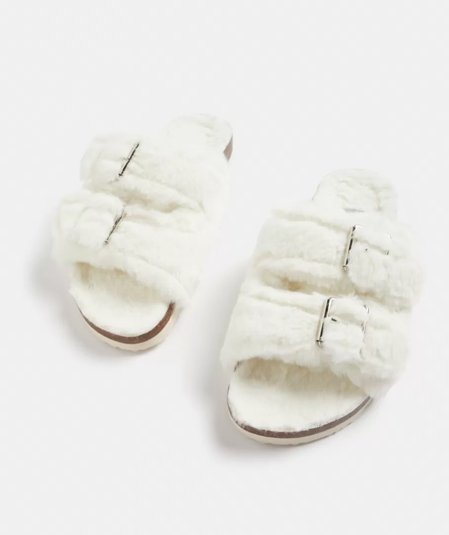 Faux Fur Double Buckle Slides-Sussan Best