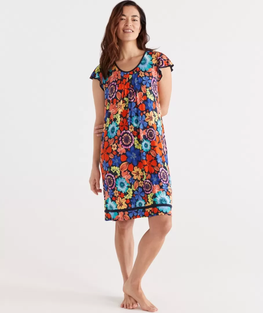 Floral Flutter Sleeve Nightie-Sussan Clearance