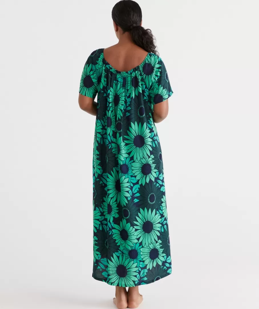 Gathered Longline Green Floral Nightie-Sussan Cheap