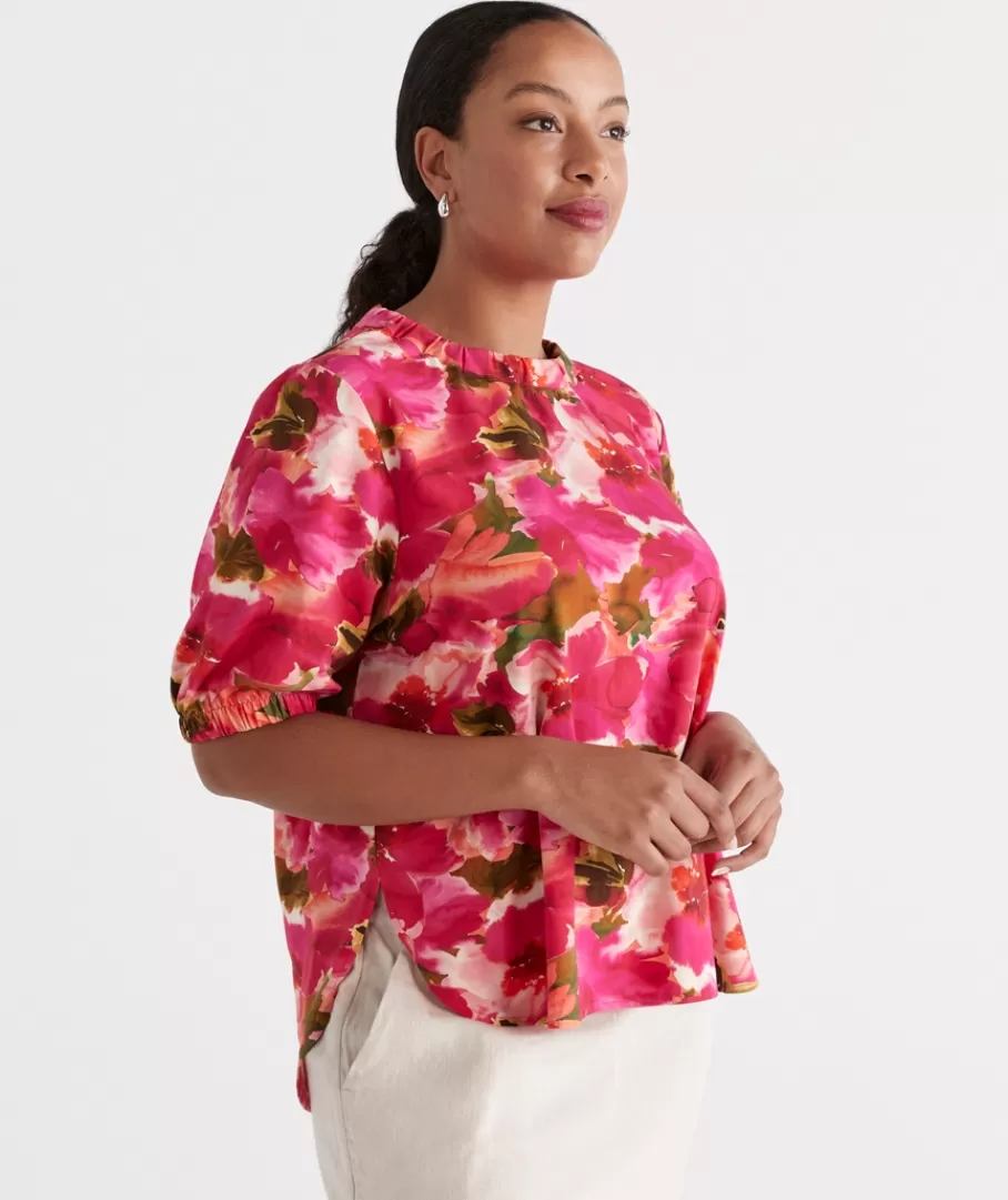 Gathered Neck Layered Floral Top-Sussan Best