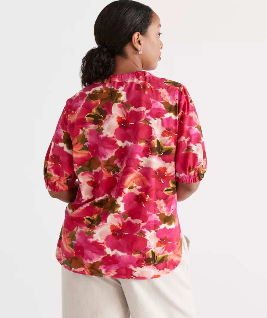 Gathered Neck Layered Floral Top-Sussan Best