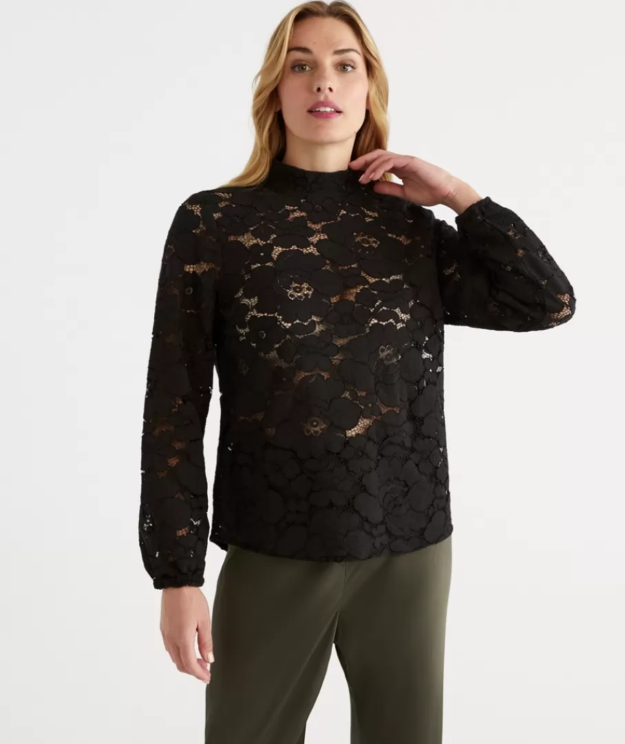 Lace Detail Long Sleeve Top-Sussan Discount