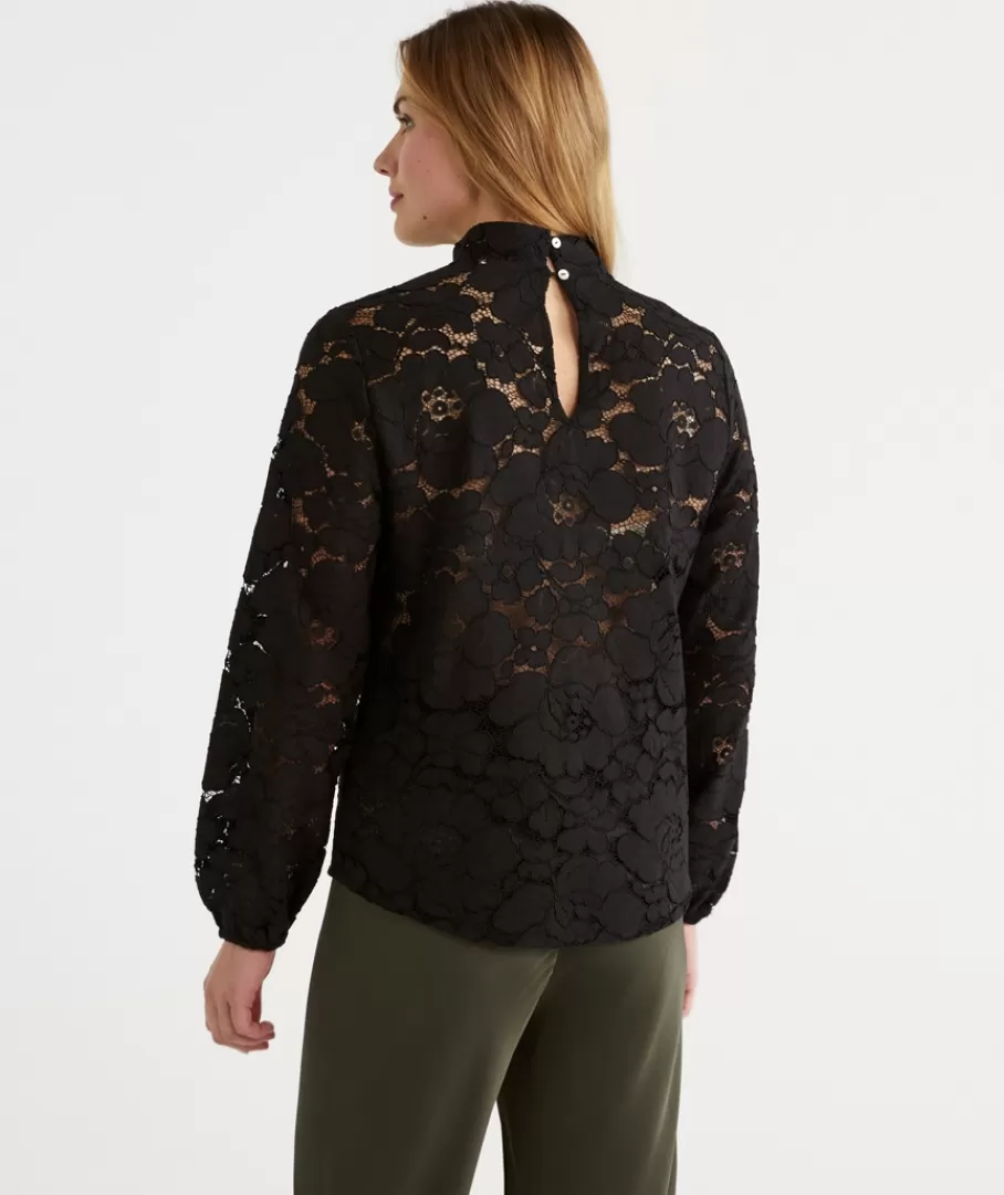 Lace Detail Long Sleeve Top-Sussan Discount