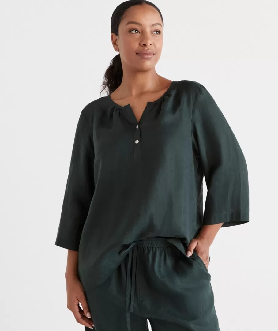 Linen ¾ Woven Lounge Top-Sussan Cheap