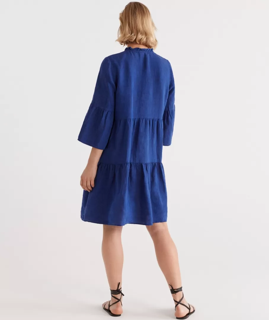 Linen Fluted Sleeve Dress-Sussan Discount