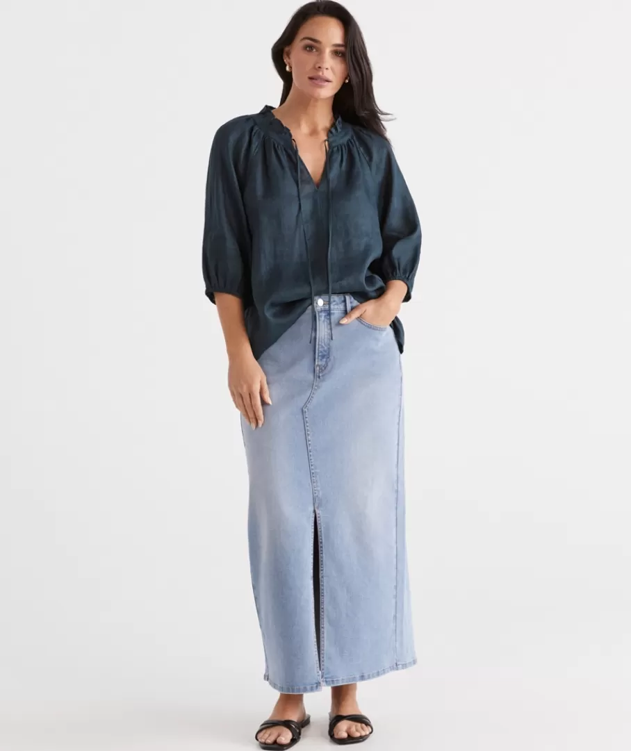 Linen Notch Neck Blouse-Sussan Cheap