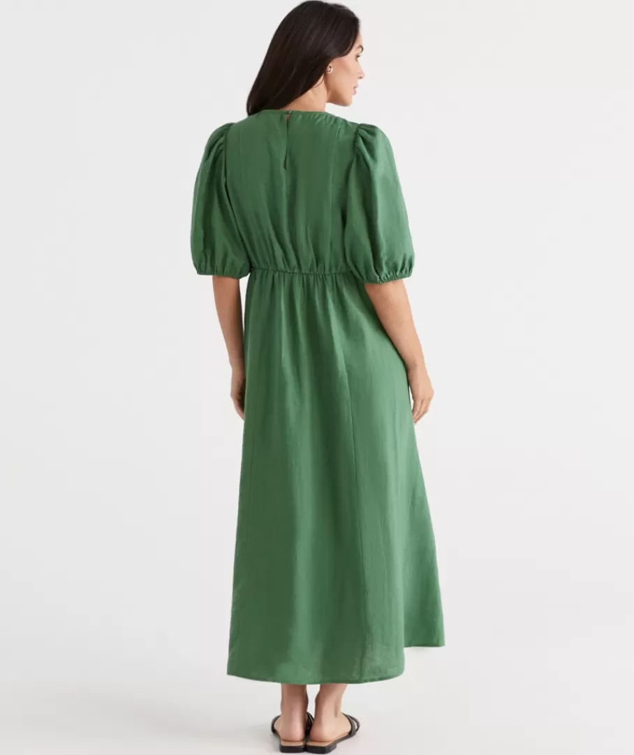 Linen Seam Detail Dress-Sussan Fashion