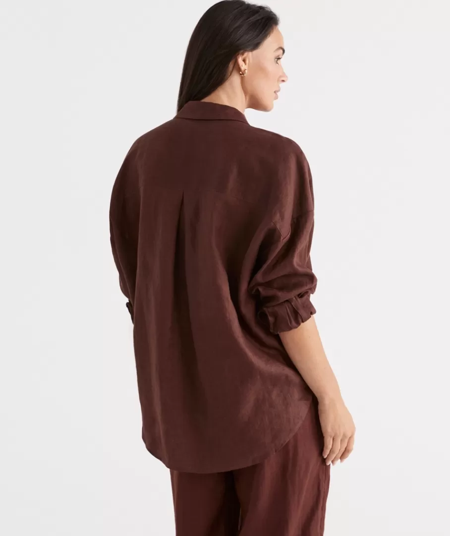 Linen Tab Sleeve Popover Shirt-Sussan Best Sale