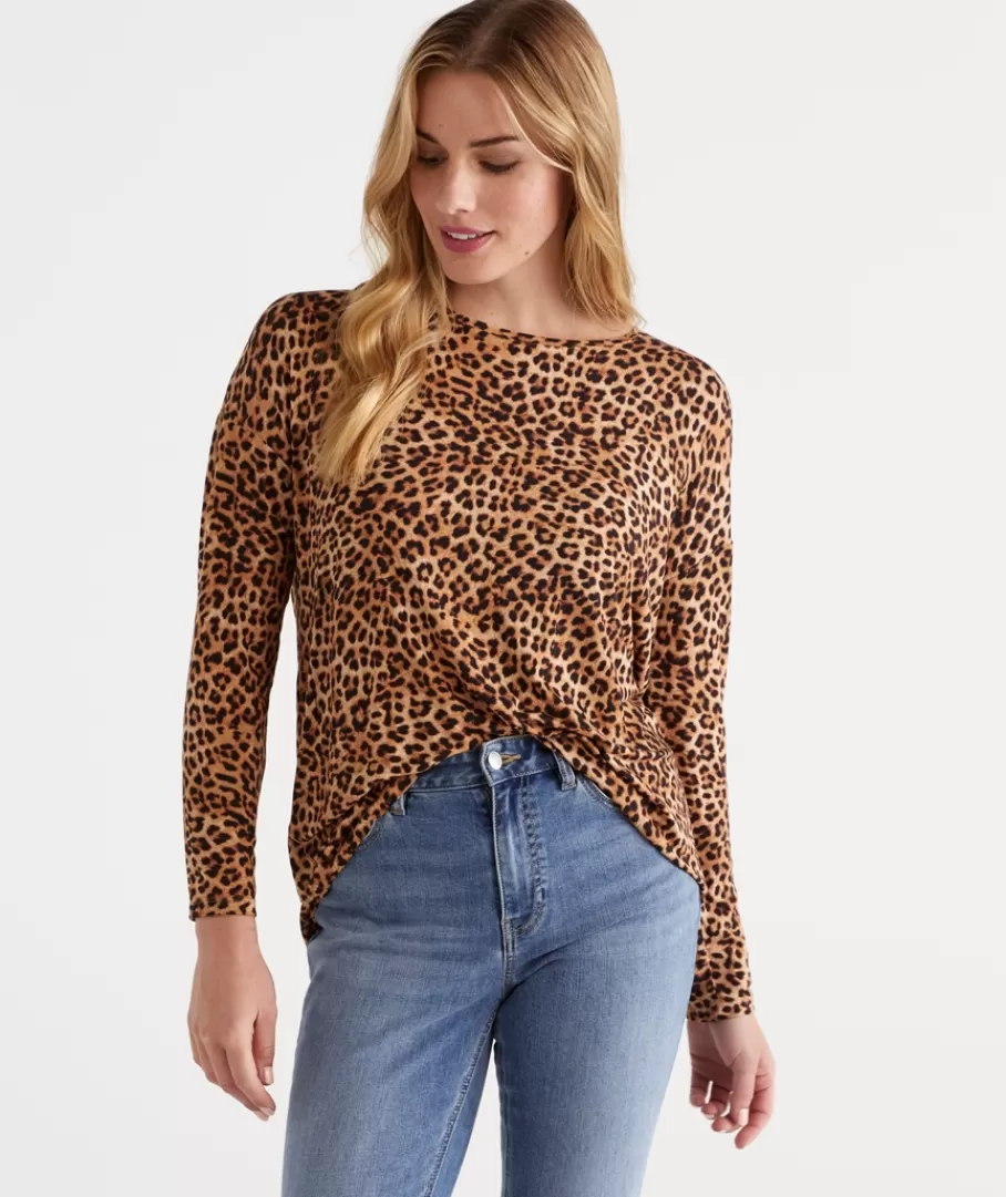 Long Sleeve Animal Pleat Back Top-Sussan Discount