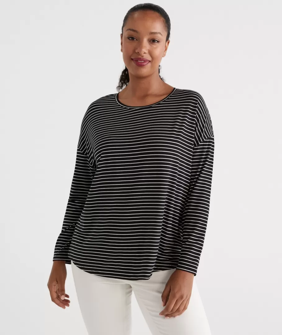 Long Sleeve Stripe Pleat Back Top-Sussan Cheap