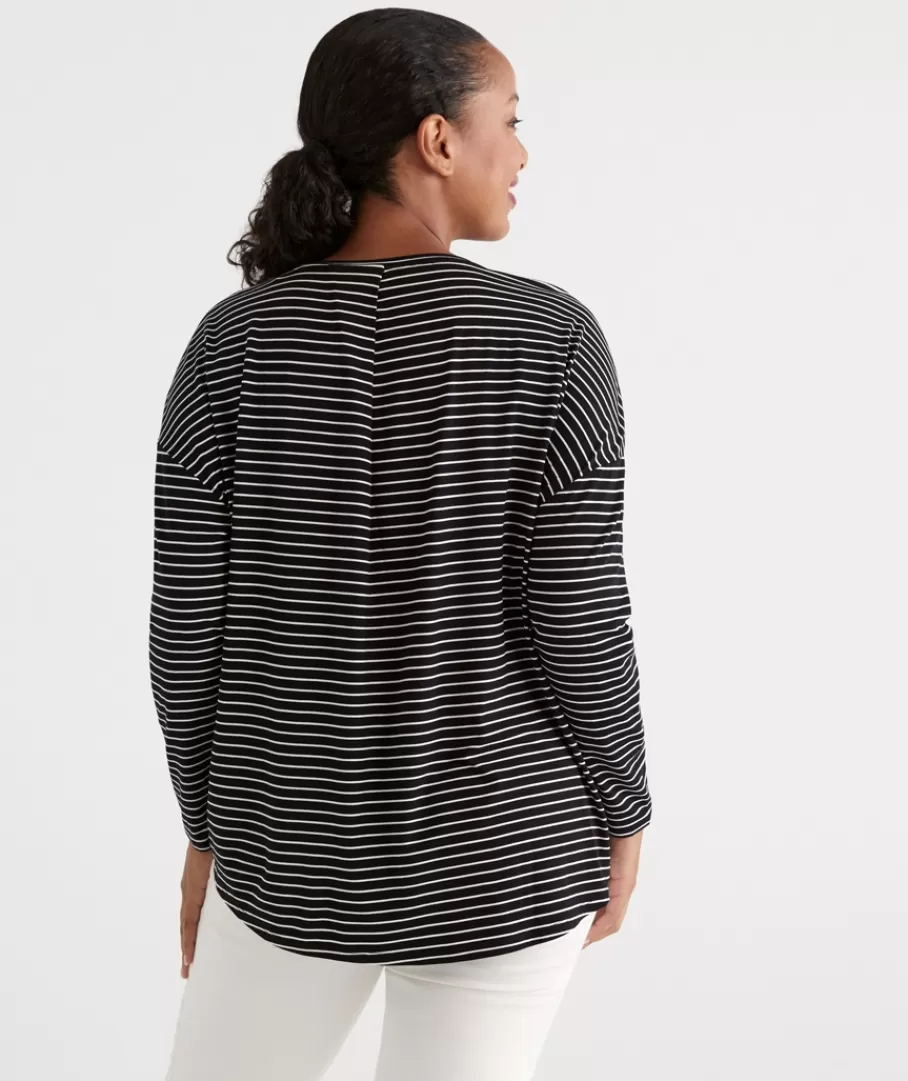 Long Sleeve Stripe Pleat Back Top-Sussan Cheap