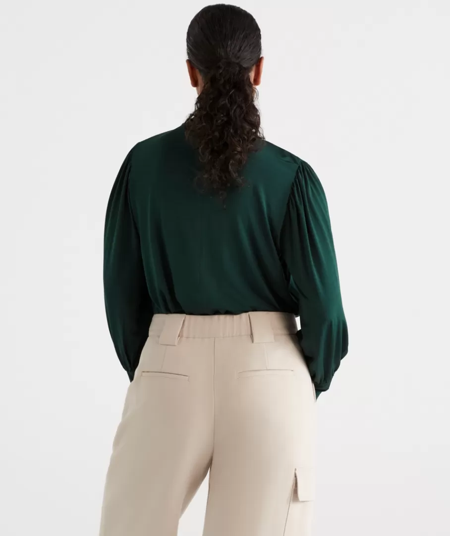 Mock Neck Blouson Sleeve Top-Sussan Cheap