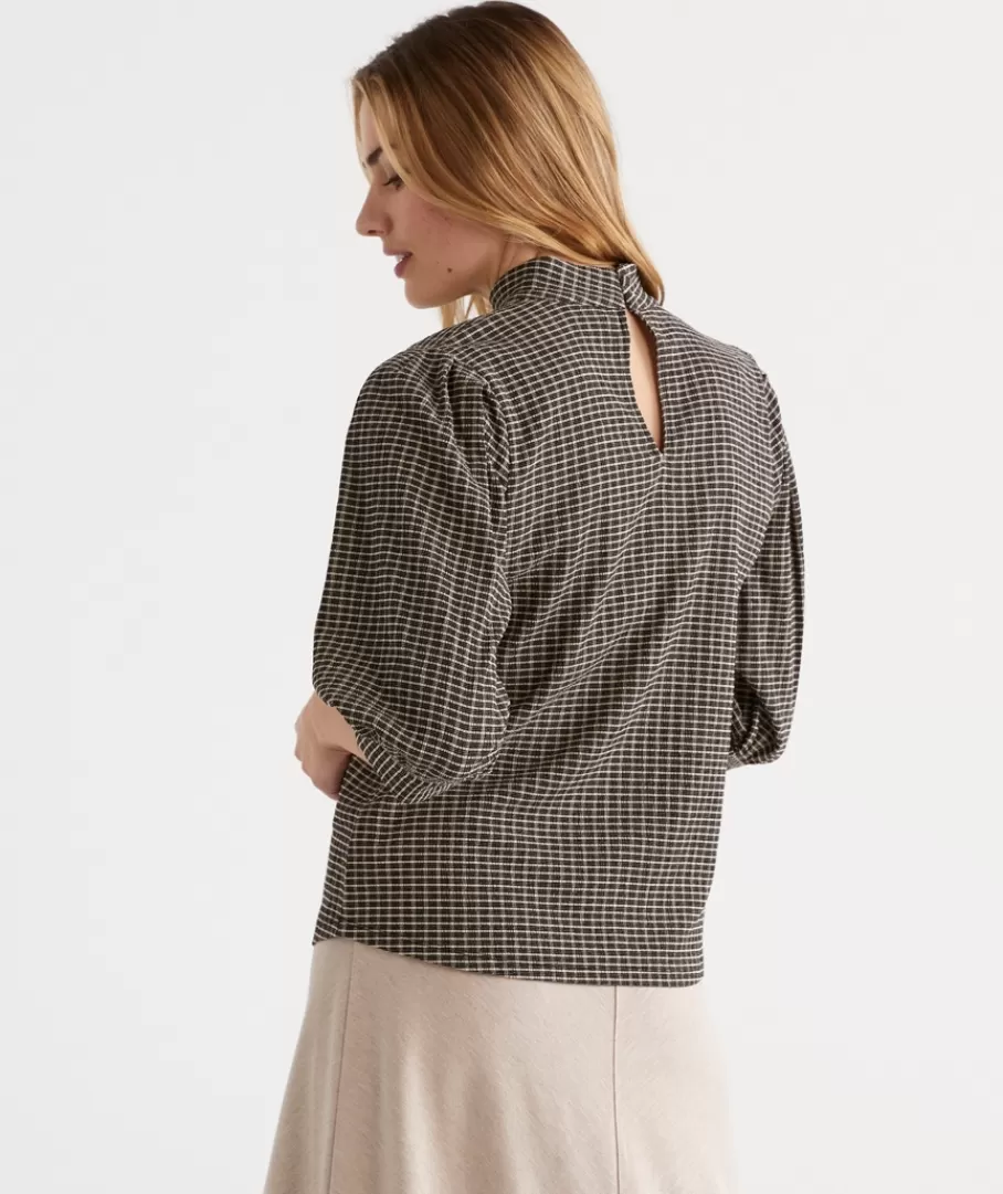 Mock Neck Check Top-Sussan Shop