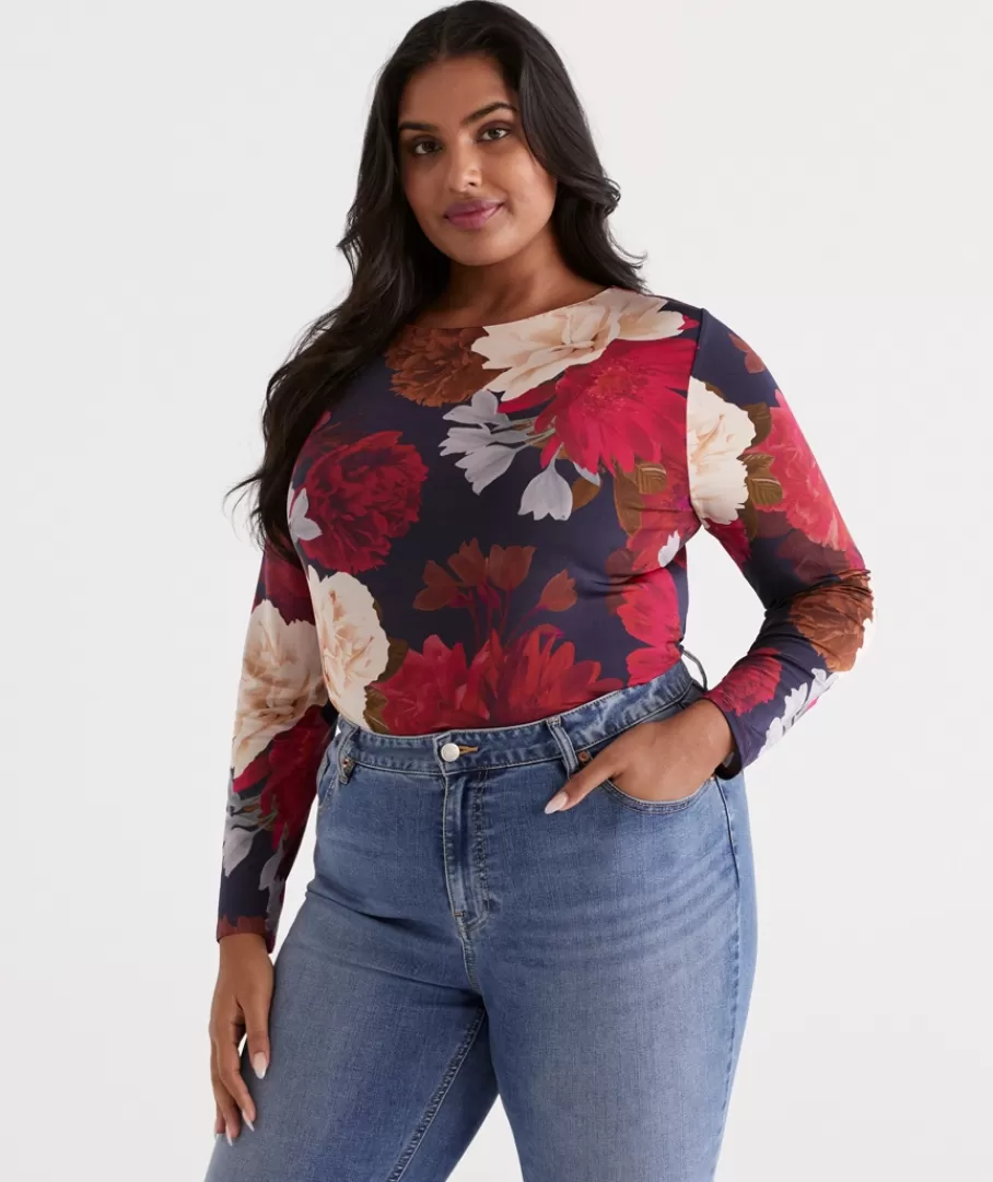 Print Boat Neck Long Sleeve Top-Sussan Fashion