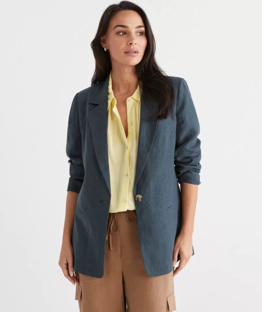 Single Breasted Linen Blazer-Sussan Cheap