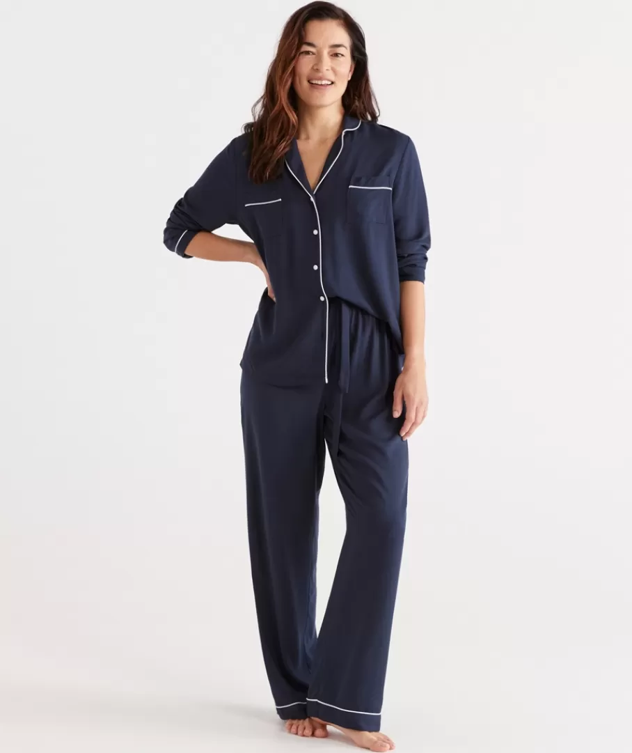 Solid Deep Navy Pyjama Set-Sussan Outlet