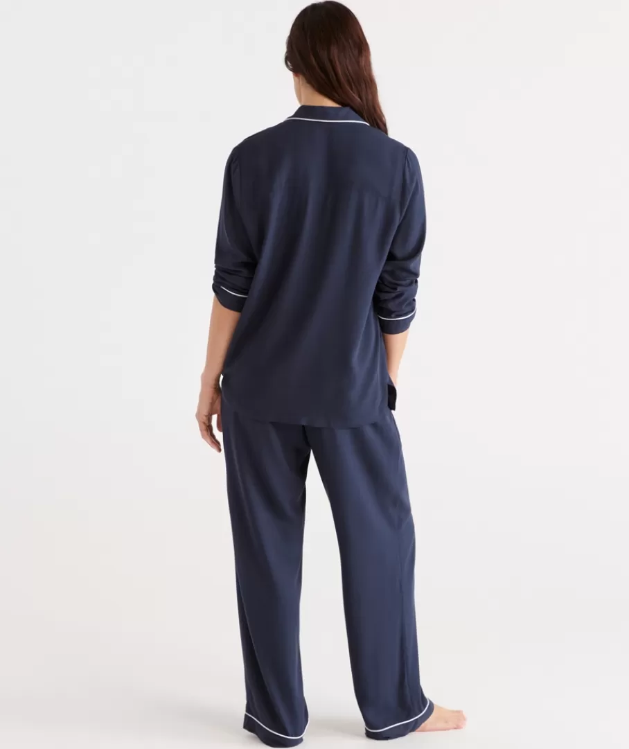 Solid Deep Navy Pyjama Set-Sussan Outlet