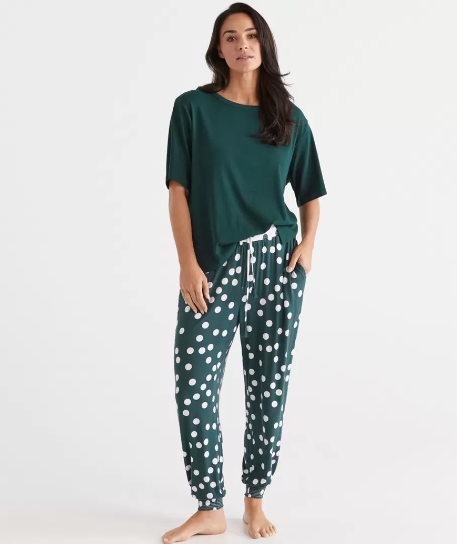 Spot Contrast Knit Harem Pyjama Pant-Sussan Fashion