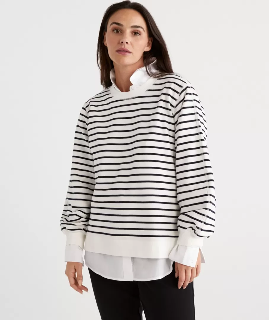 Stripe Blouson Sleeve Sweat-Sussan New