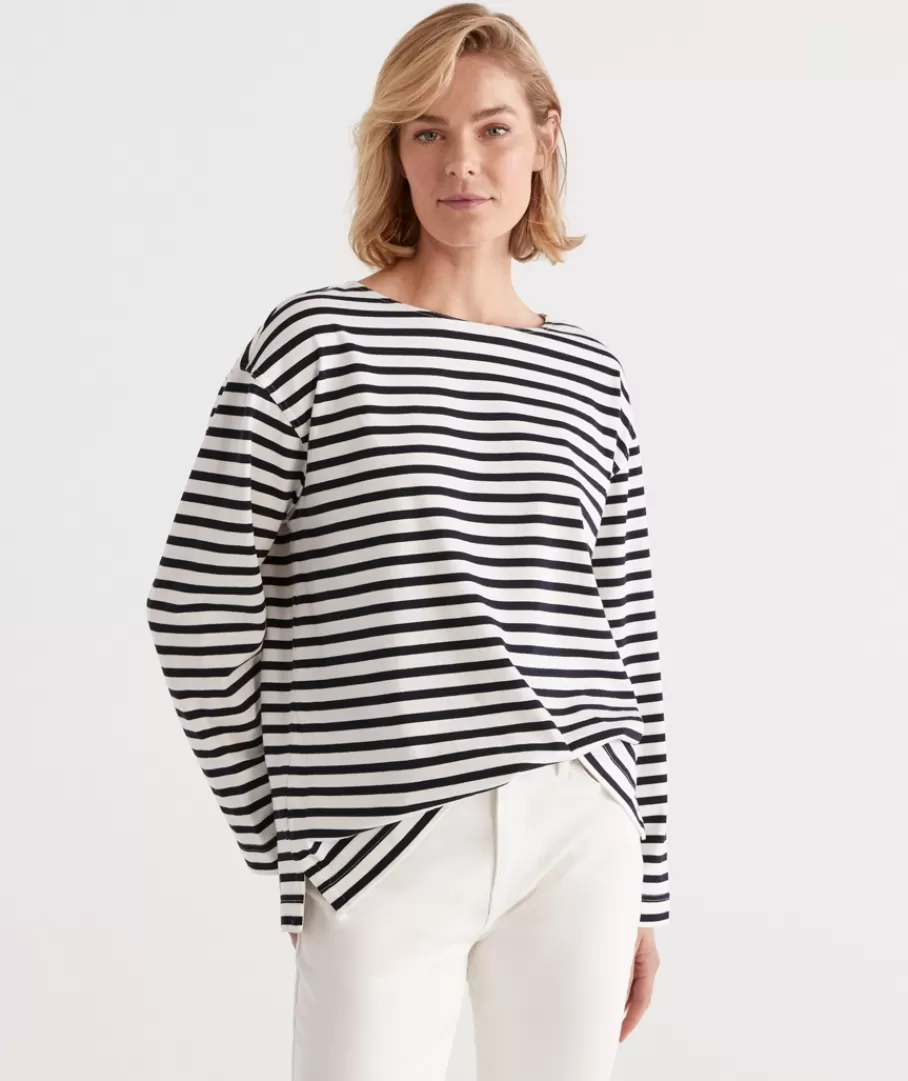 Stripe Boat Neck Top-Sussan Online