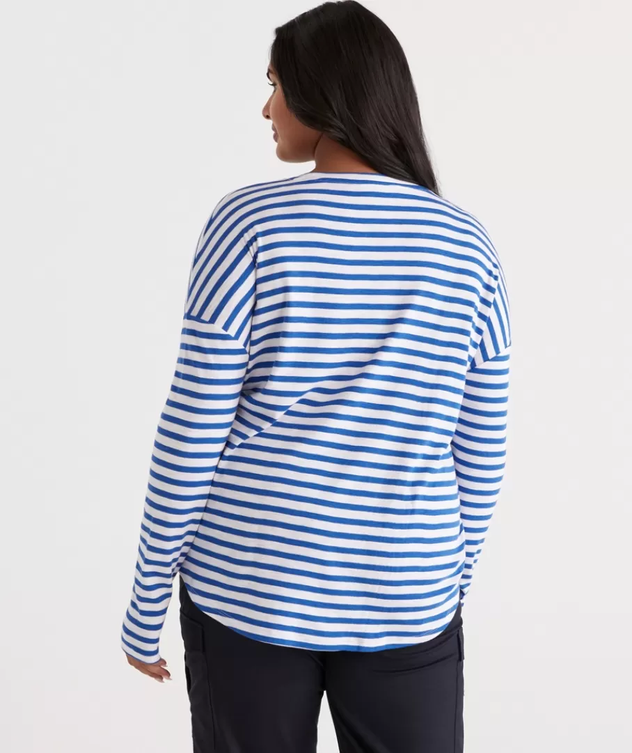 Stripe Crew Drop Shoulder Top-Sussan Fashion