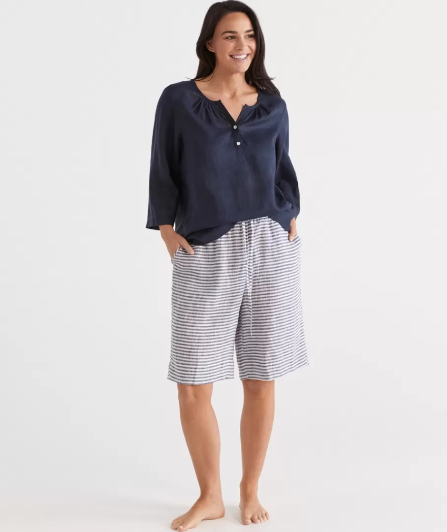 Stripe Linen Bermuda Lounge Short-Sussan Shop