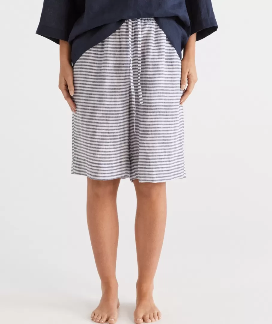 Stripe Linen Bermuda Lounge Short-Sussan Shop