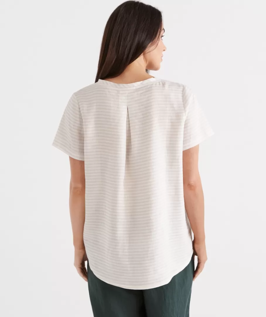 Stripe Linen V-Neck Lounge Top-Sussan Fashion